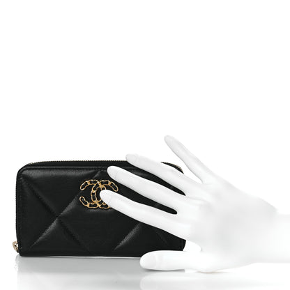 Chanel Shiny Goatskin Quilted Chanel 19 Long Zipped Around Wallet Black 2 of 10