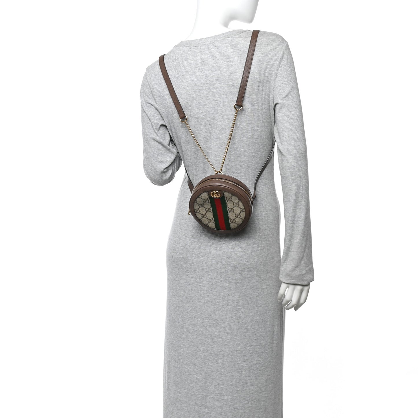 GG Supreme Monogram Web Mini Ophidia Round Backpack Brown