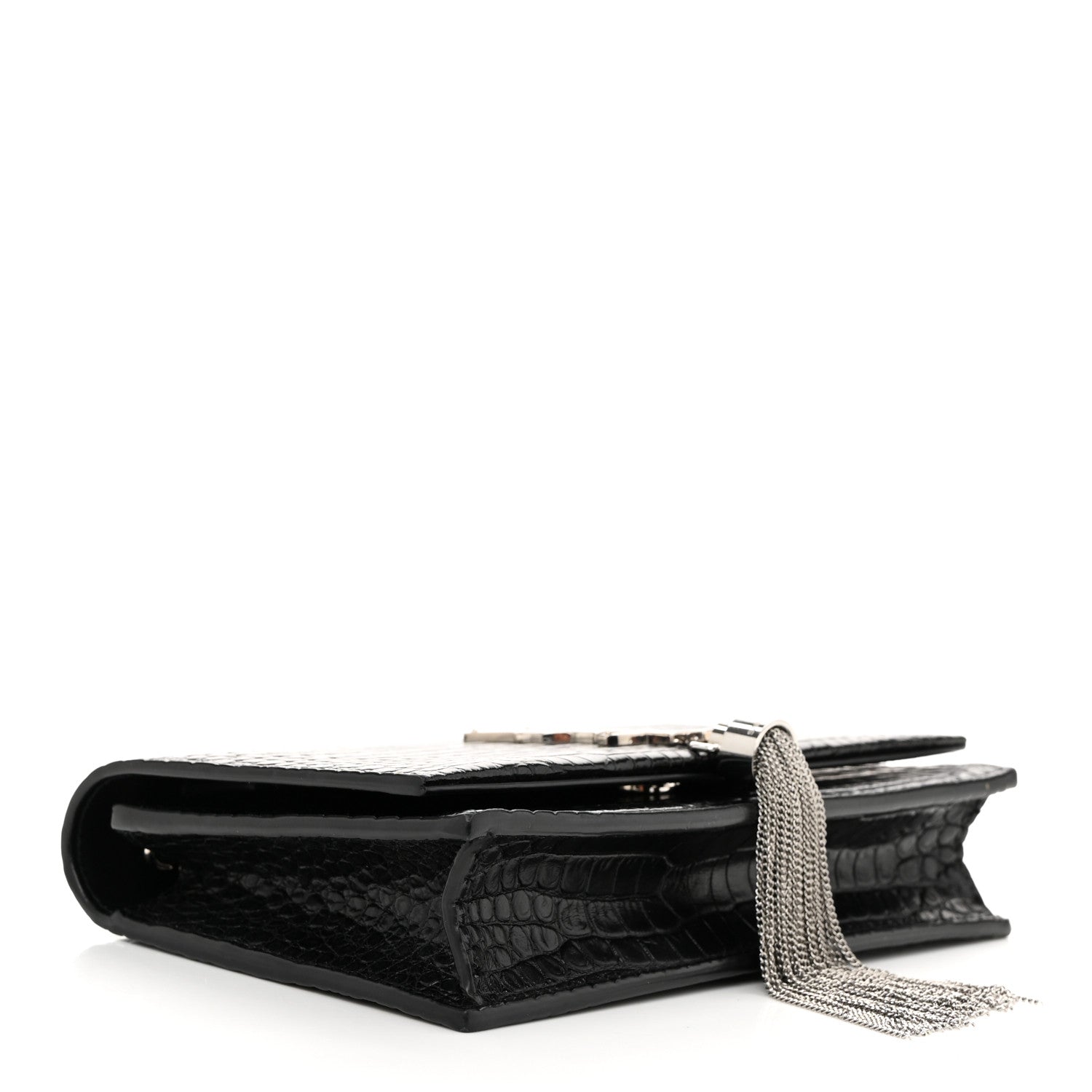Saint Laurent Calfskin Crocodile Embossed Kate Monogram Tassel Chain Wallet Black 4 of 10