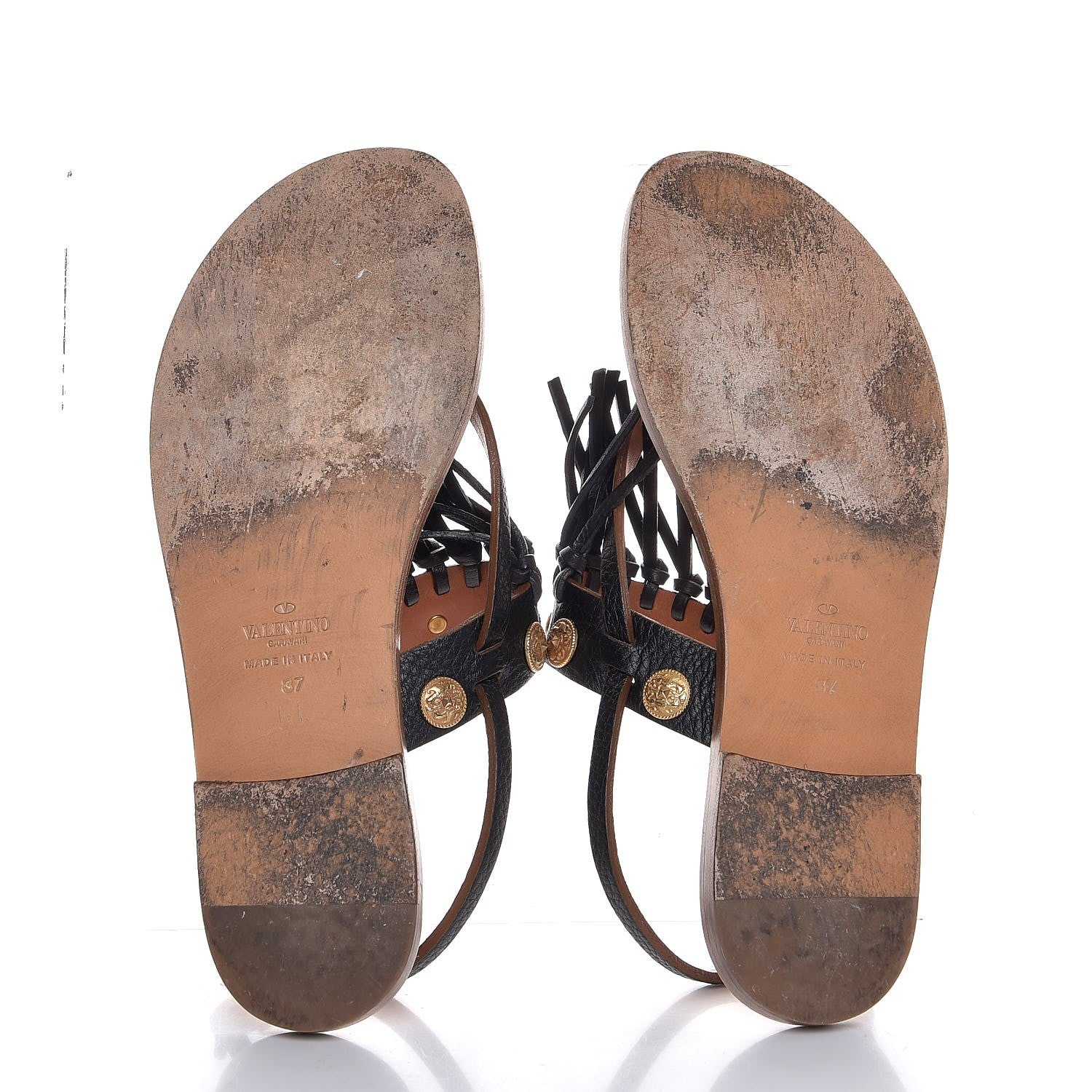 Valentino Garavani Pebbled Calfskin Fringe Coin Slingback Flat Thong Sandals 37 Black 7 of 11