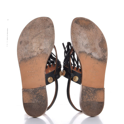 Valentino Garavani Pebbled Calfskin Fringe Coin Slingback Flat Thong Sandals 37 Black 7 of 11