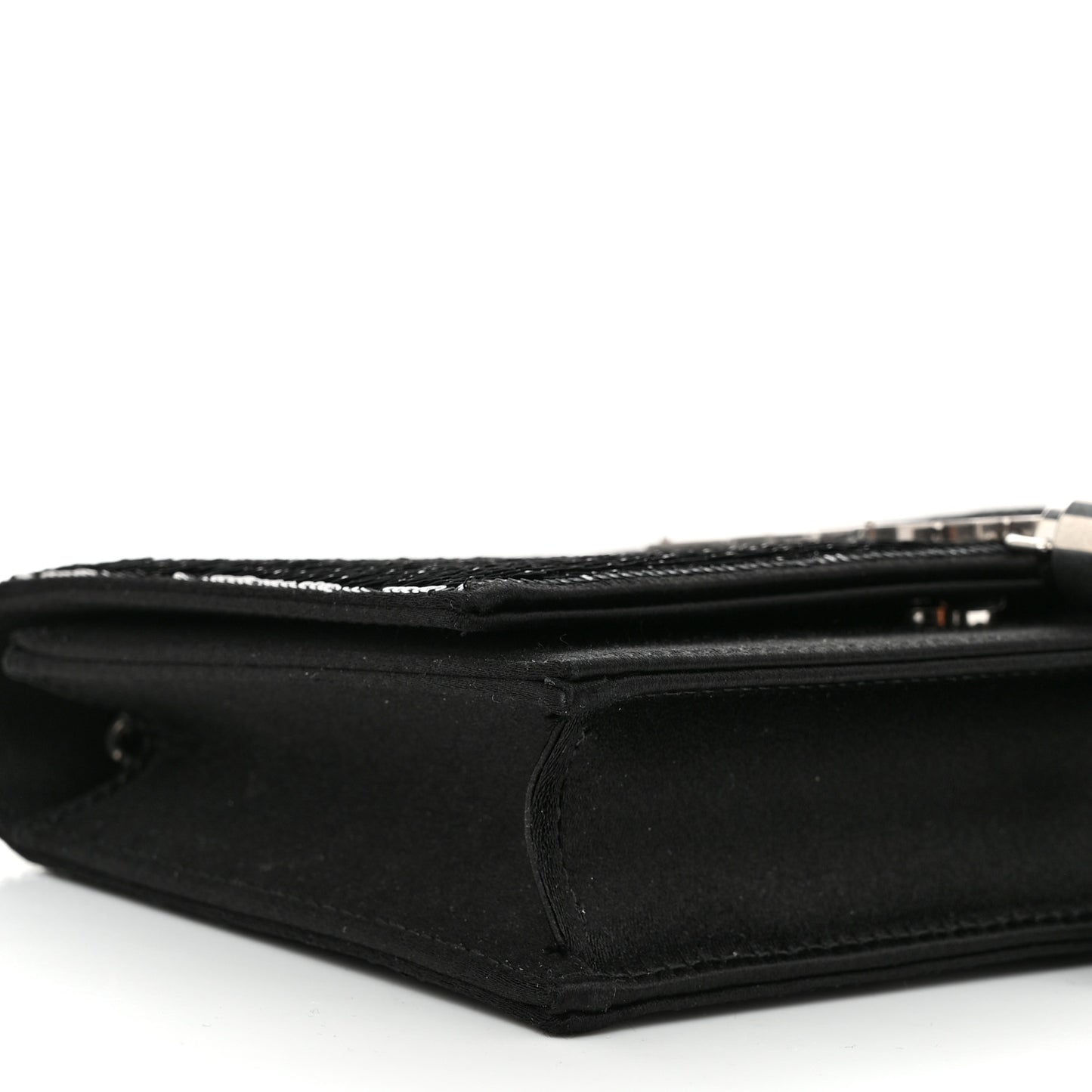 Satin Sequins Classic Monogram Kate Tassel Chain Wallet Black