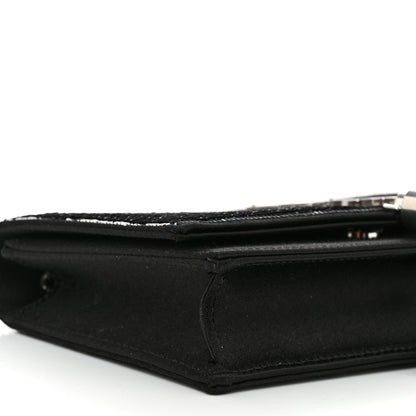 Saint Laurent Satin Sequins Classic Monogram Kate Tassel Chain Wallet Black 8 of 9