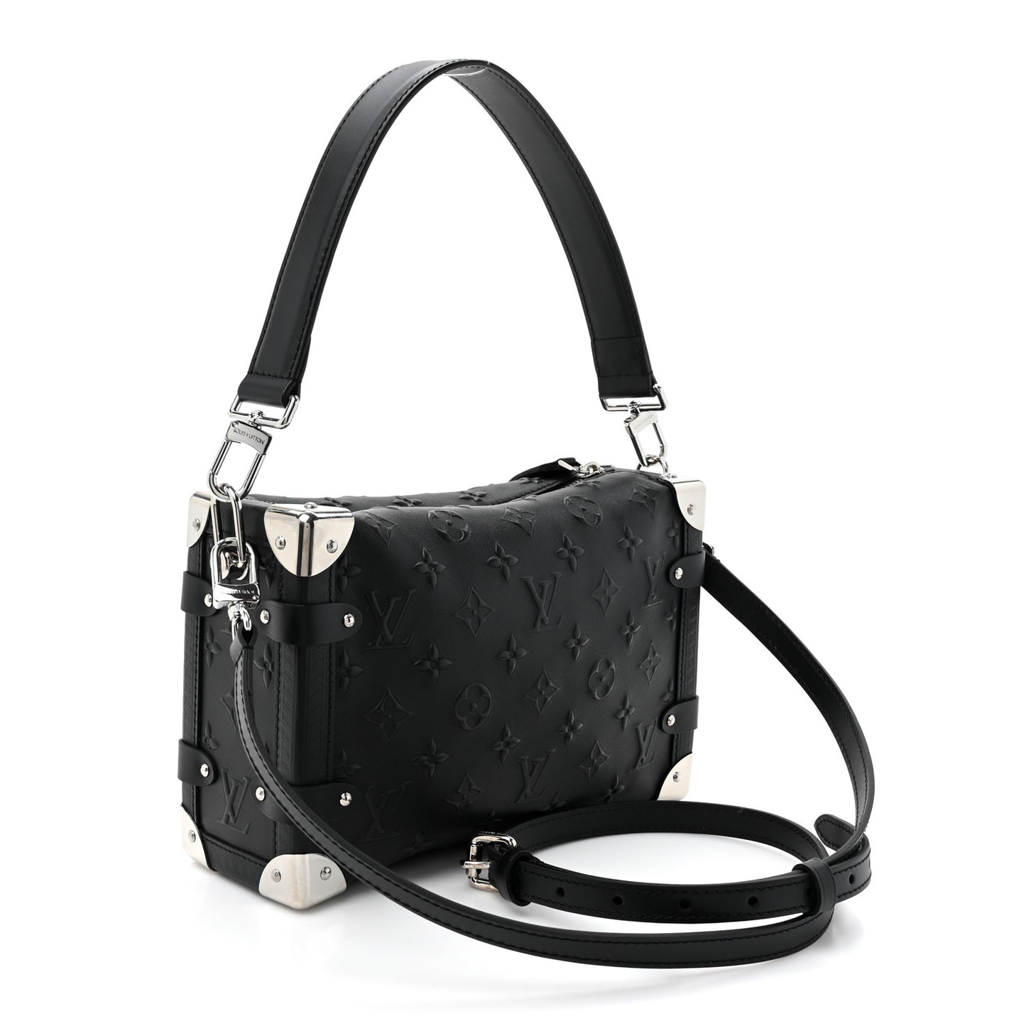 Calfskin Debossed Monogram Side Trunk Black