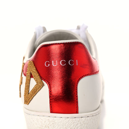 Gucci Calfskin Nappa Web LOVED Embroidered Womens Ace Sneakers 39 White Red Flame Notte 10 of 17