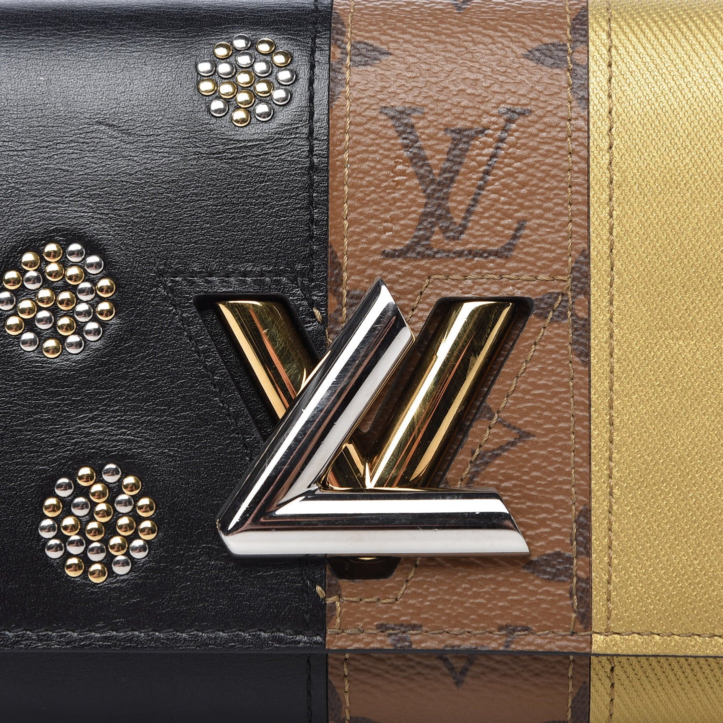 Calfskin Reverse Monogram Studded Night Lights Twist Chain Wallet