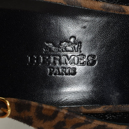 Hermes Leopardino Printed Suede Goatskin Night 70 Slingback Heels 40 5 of 6