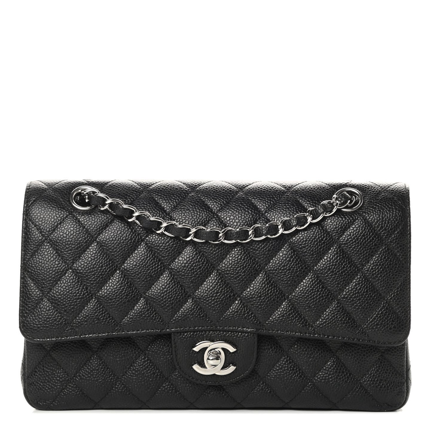 Caviar Quilted Medium Double Flap Black