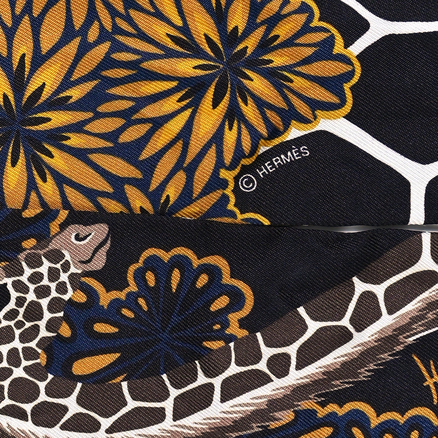 Silk Three Graces Twilly Black Gold Taupe