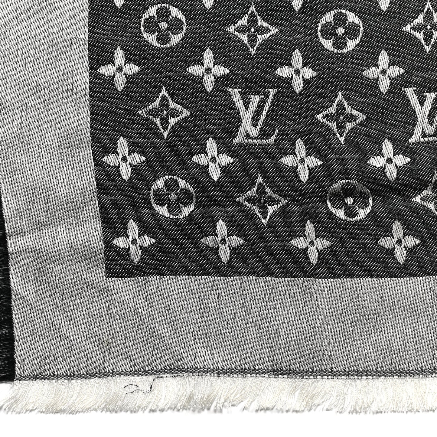 Silk Wool Monogram Denim Shawl Black