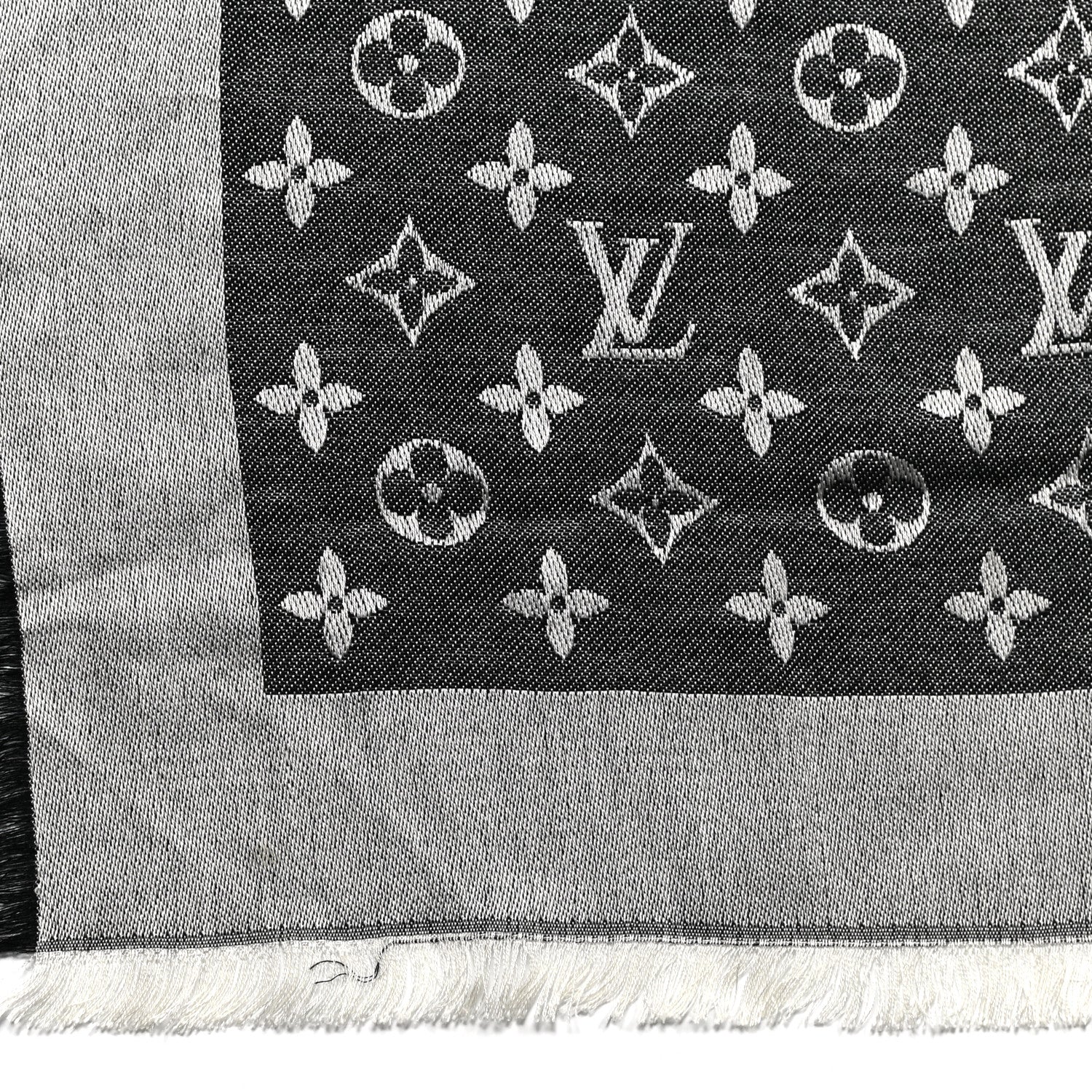 Louis Vuitton Silk Wool Monogram Denim Shawl Black 4 of 10