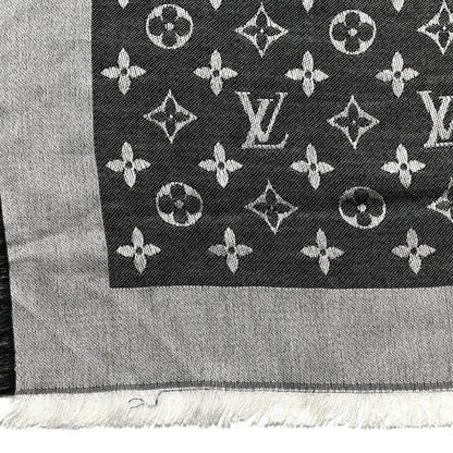 Louis Vuitton Silk Wool Monogram Denim Shawl Black 4 of 10