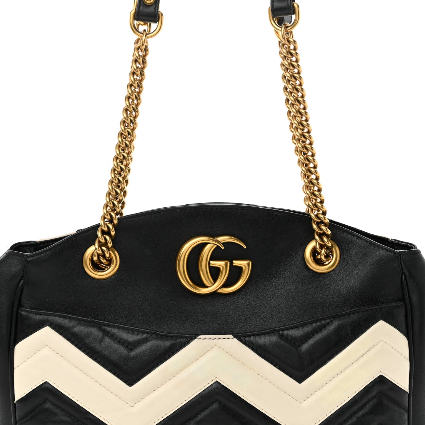 Calfskin Matelasse Medium GG Marmont Open Top Shoulder Bag Black White