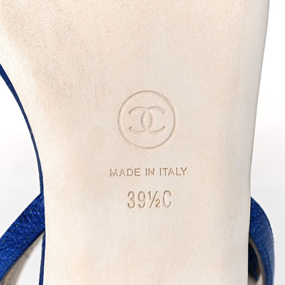 Chanel Goatskin Pearl Camellia Thong Sandals 39.5 Dark Blue 6 of 8