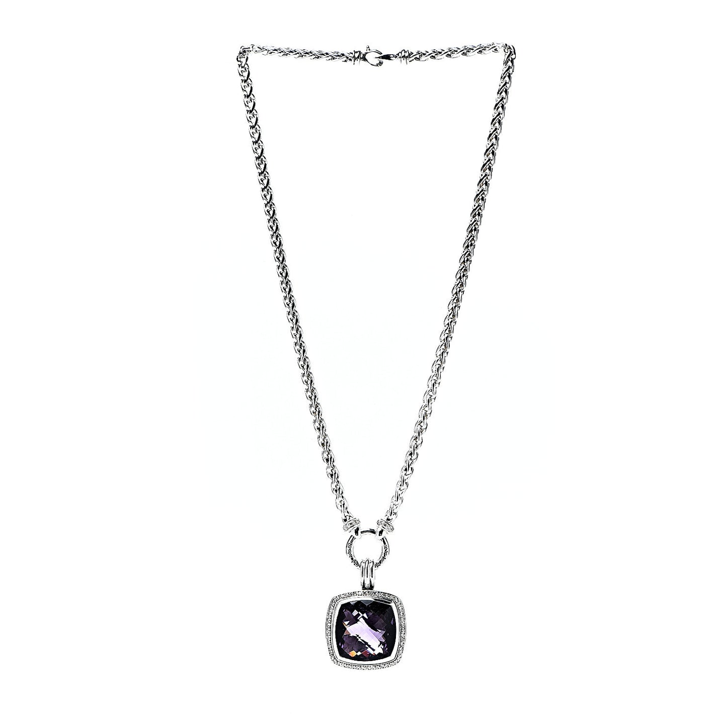 Sterling Silver Diamond Amethyst 20mm Albion Pendant Necklace