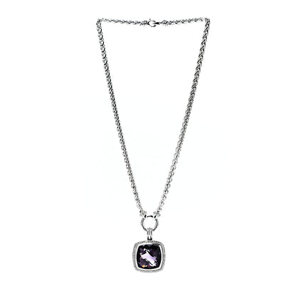 David Yurman Sterling Silver Diamond Amethyst 20mm Albion Pendant Necklace 2 of 5