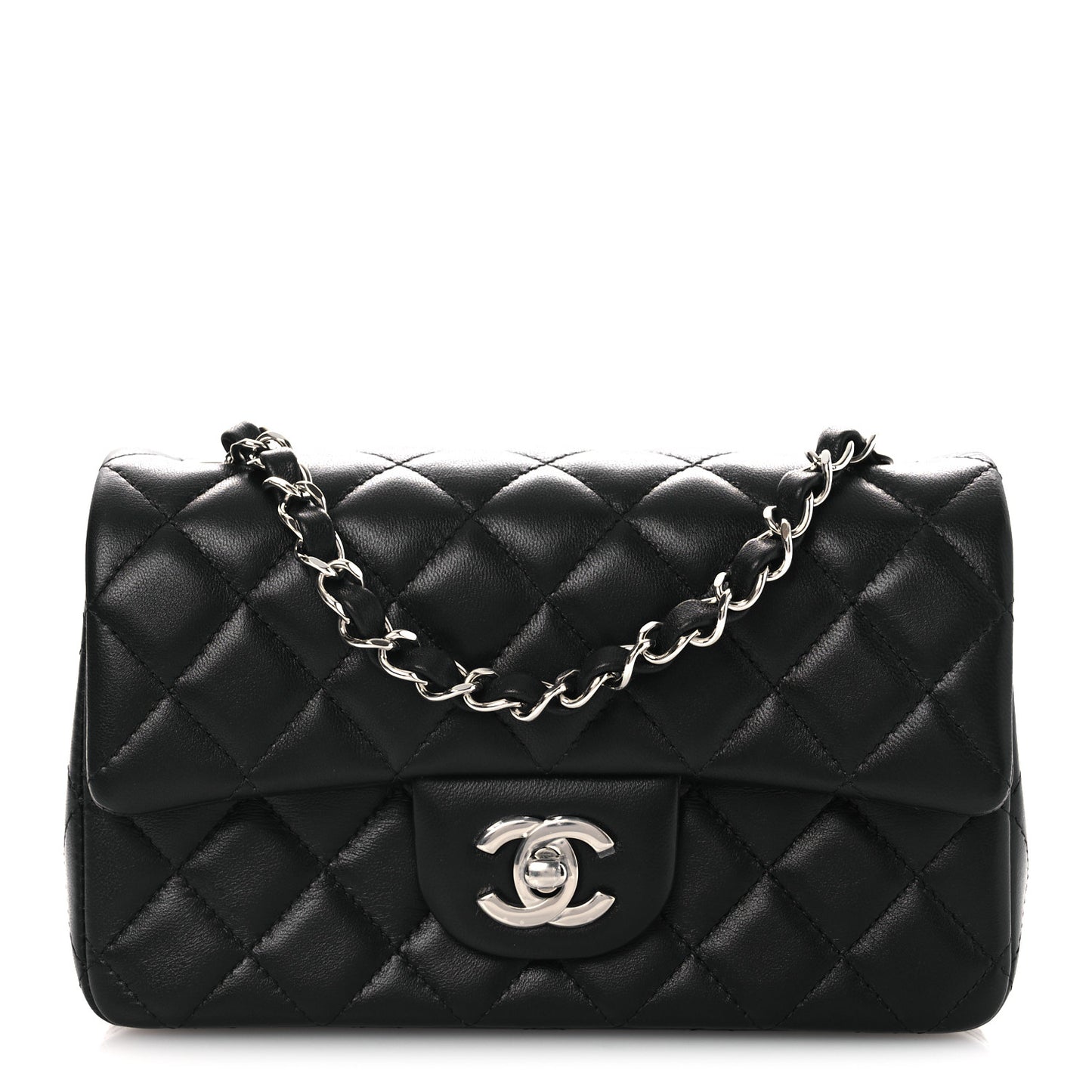 Lambskin Quilted Mini Rectangular Flap Black