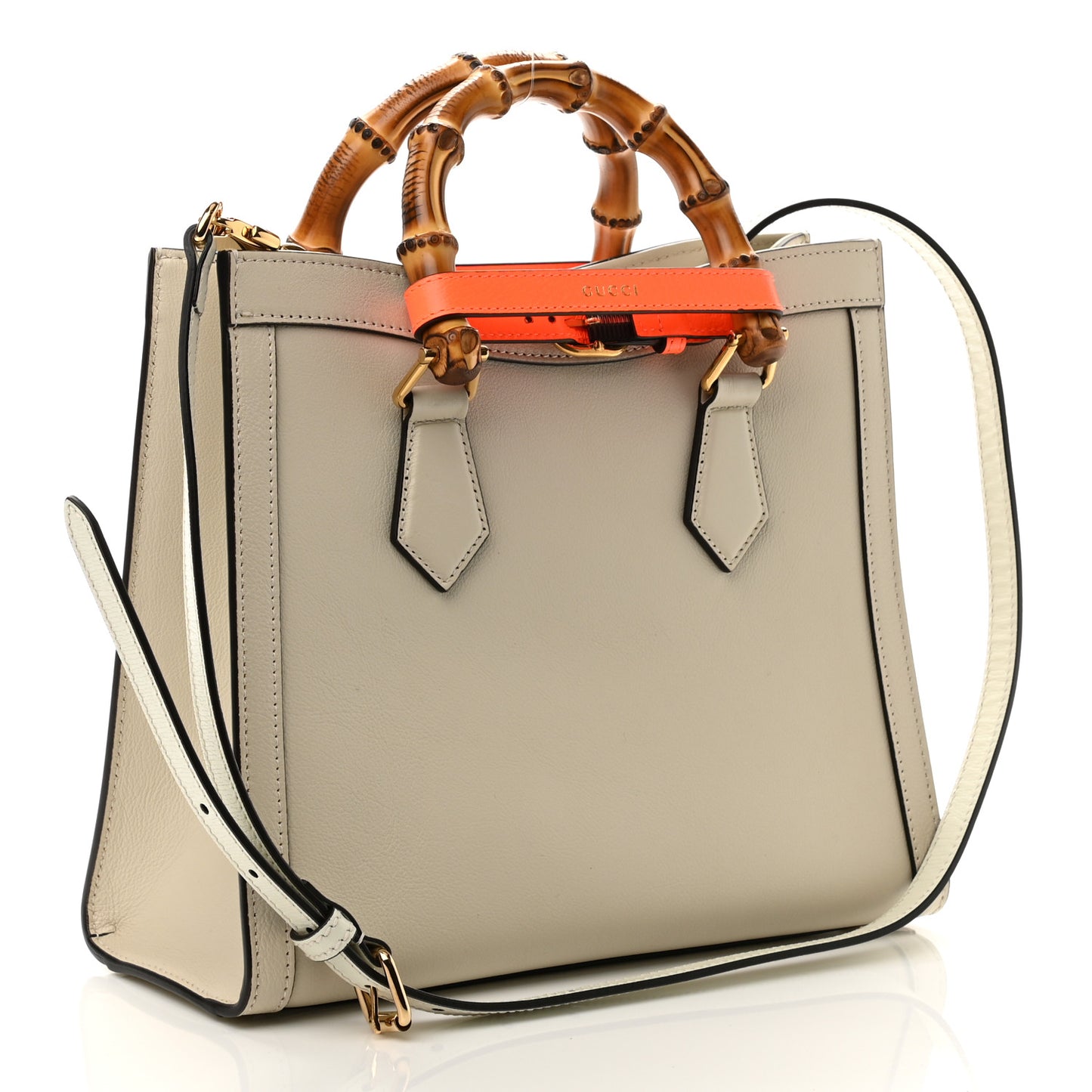 Wonka Grain Calfskin Small Diana Tote Bag Mystic White Orange Fluo