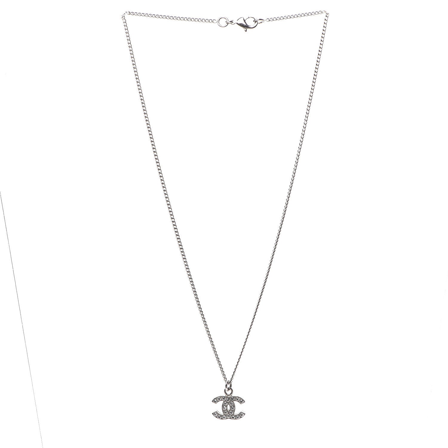 Chanel Crystal CC Pendant Necklace Silver 2 of 5