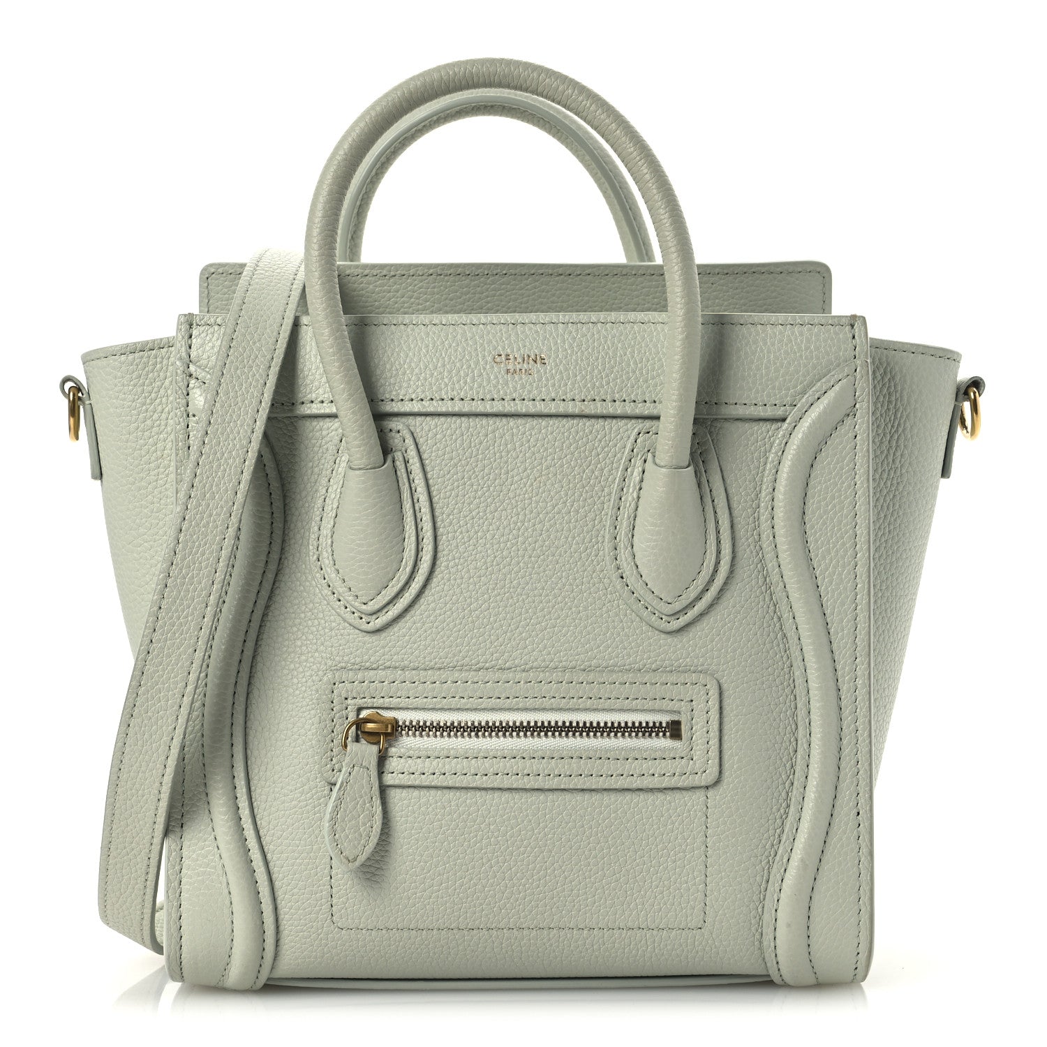 Celine Drummed Calfskin Nano Luggage Vert D'eau 1 of 14