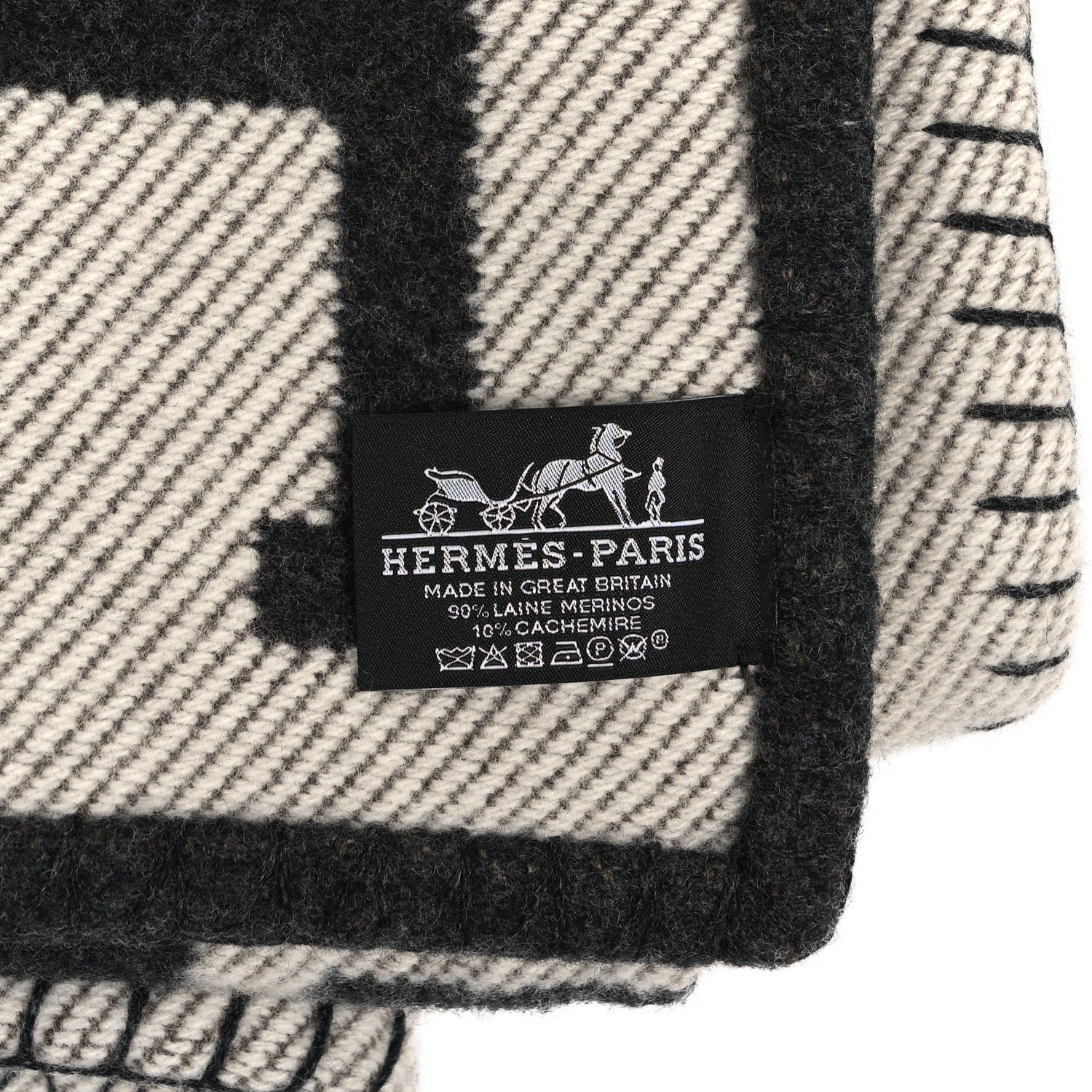 Hermes Wool Cashmere Avalon Blanket Ecru Gris Fonce 1913313