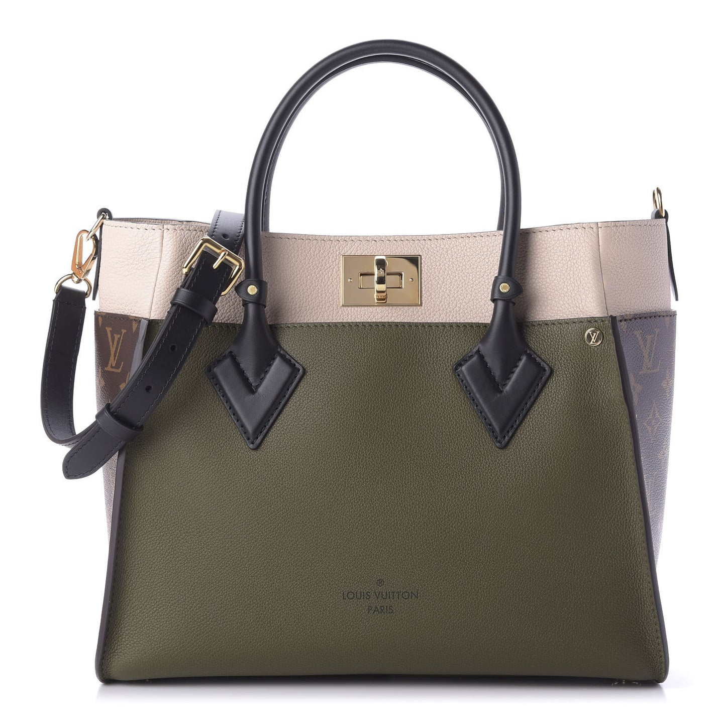 Calfskin Monogram On My Side MM Laurier Green Toffee Latte Beige
