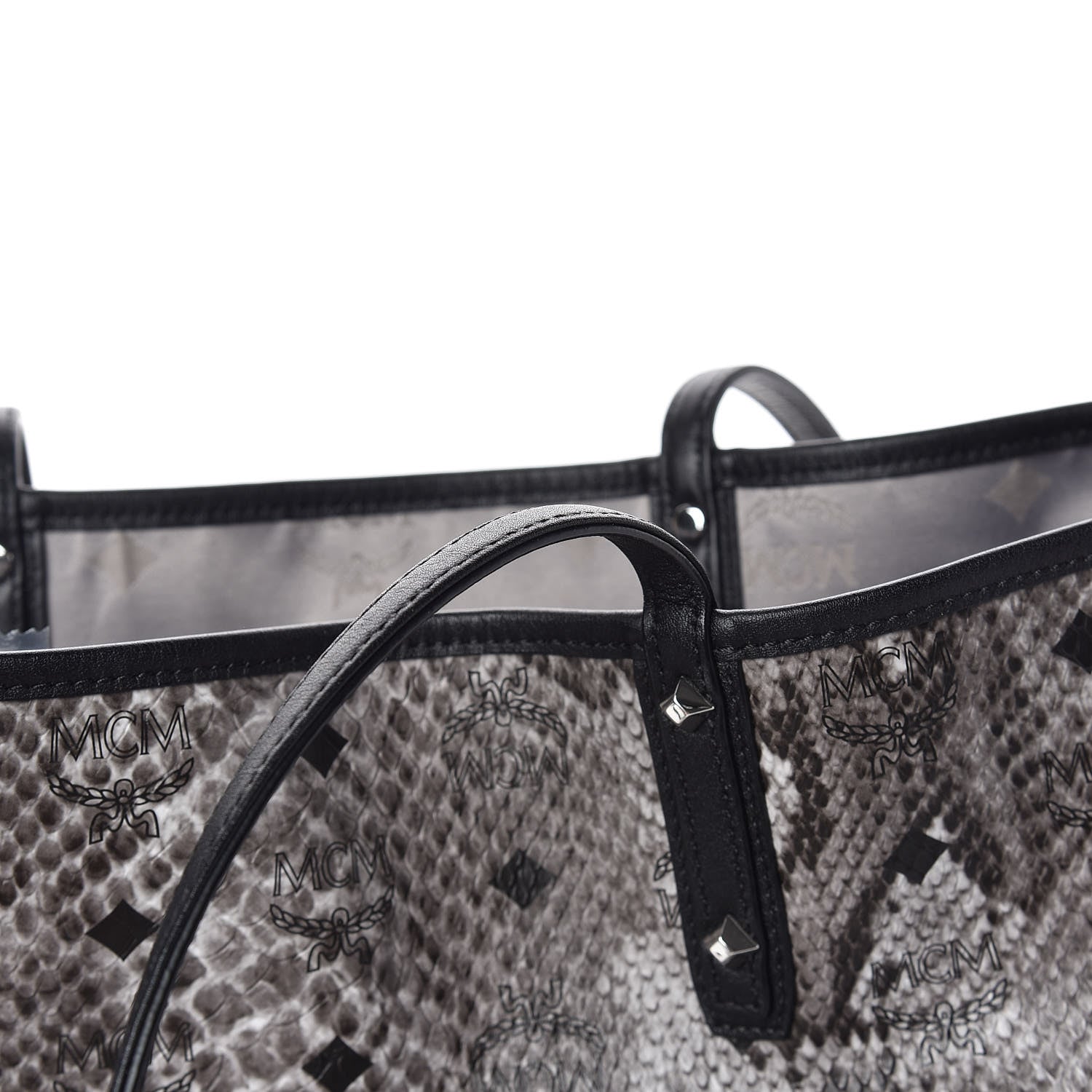 MCM Visetos Snakeskin Embossed Medium Shopper Tote Grey 14 of 16