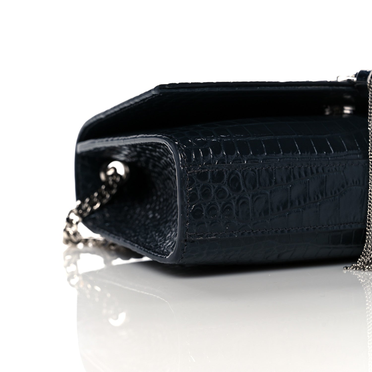 Saint Laurent Calfskin Crocodile Embossed Small Classic Monogram Kate Tassel Satchel Navy 8 of 10