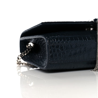 Saint Laurent Calfskin Crocodile Embossed Small Classic Monogram Kate Tassel Satchel Navy 8 of 10