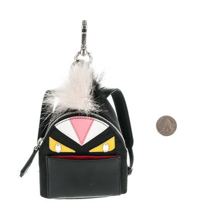 Fendi Nylon Shiny Nappa Nutria Fox Fur Monster Eyes Mini Backpack Charm Black Multicolor 2 of 4