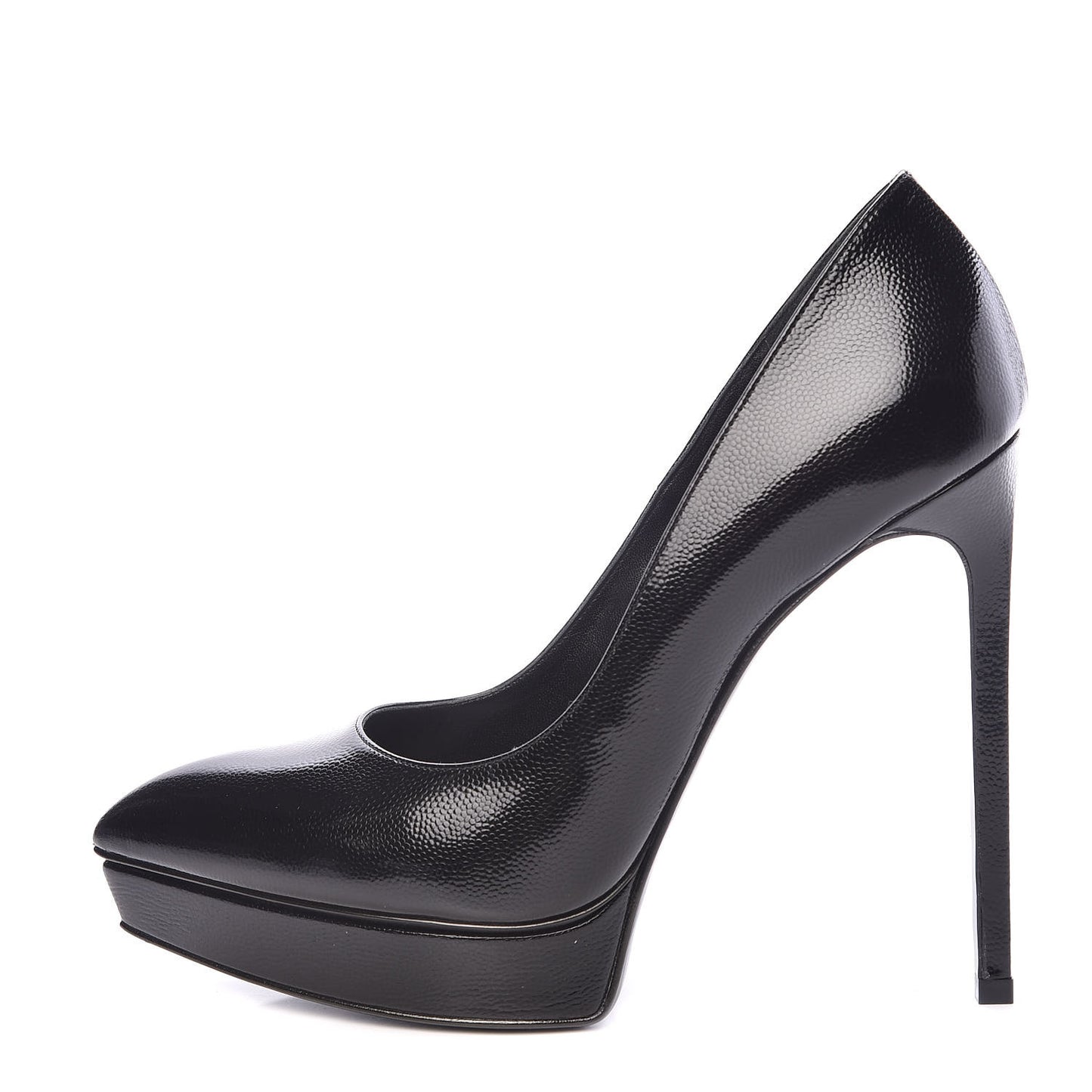Pebbled Patent Calfskin Janis 105 Platform Pumps 39.5 Black