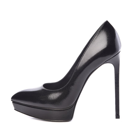 Saint Laurent Pebbled Patent Calfskin Janis 105 Platform Pumps 39.5 Black 1 of 8