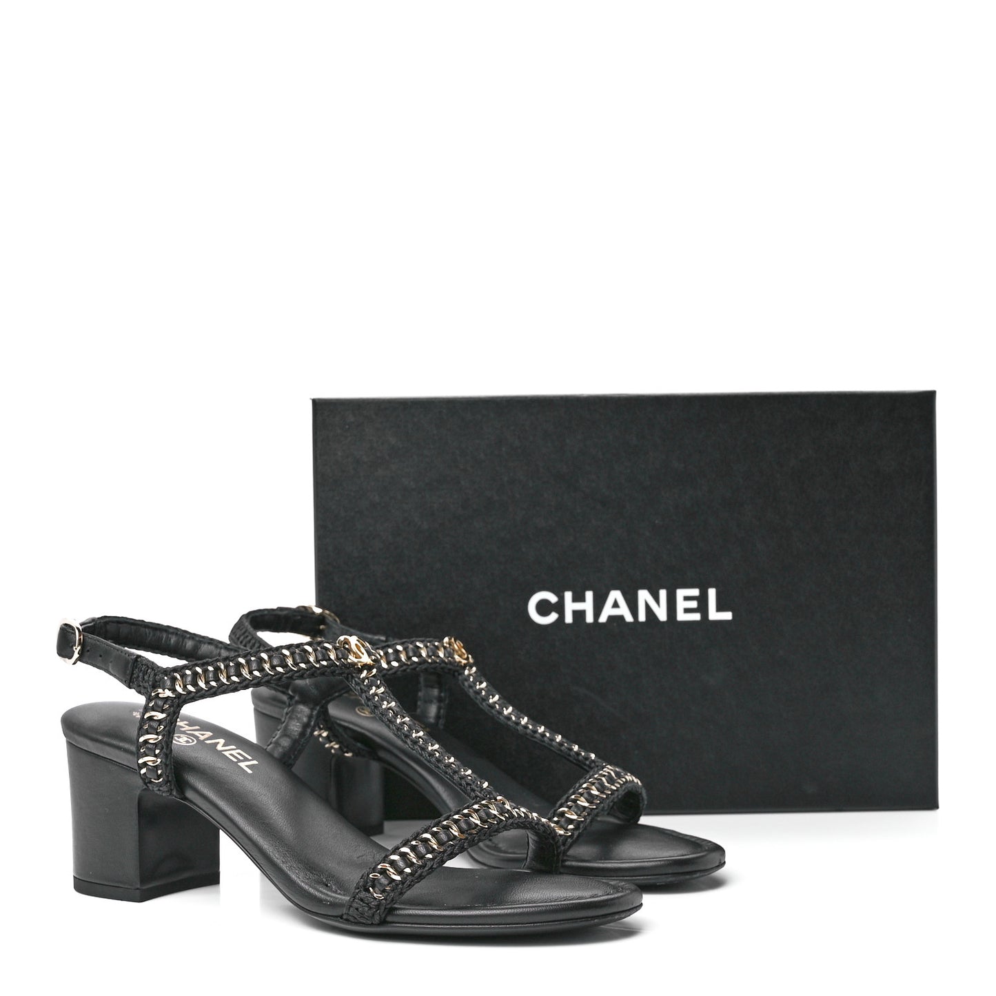 Lambskin CC Chain Braided Sandals 39 Black