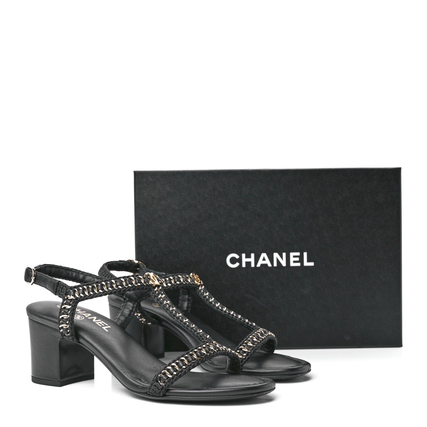 Chanel Lambskin CC Chain Braided Sandals 39 Black 9 of 9