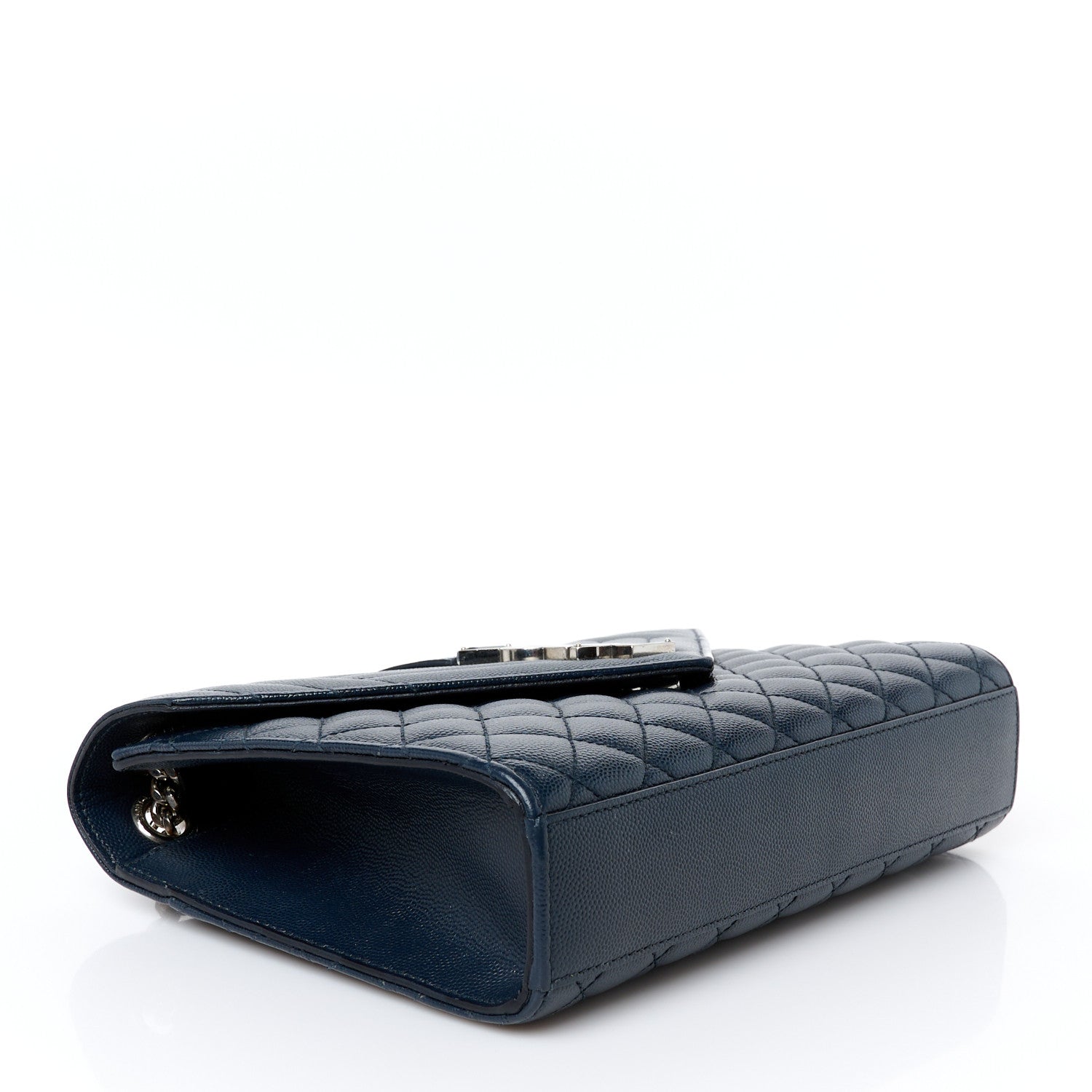 Saint Laurent Grain De Poudre Textured Mixed Matelasse Triquilt Medium Monogram Satchel Deep Marine 4 of 11