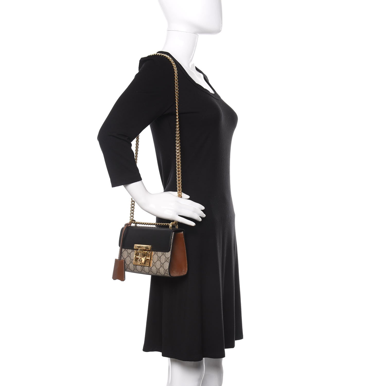 Gucci GG Supreme Monogram Calfskin Small Padlock Shoulder Bag Beige Black Cuir 3 of 10
