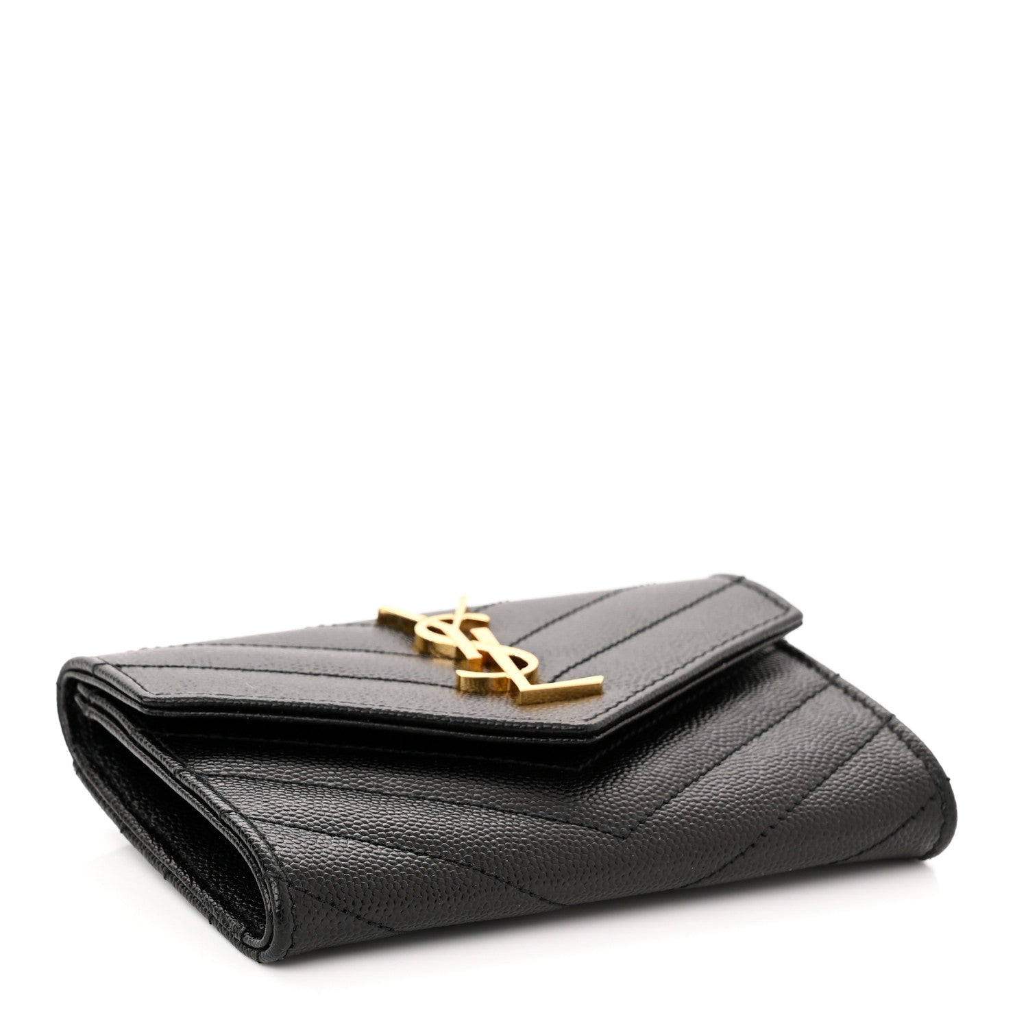 Saint Laurent Grain De Poudre Matelasse Chevron Small Monogram Envelope Wallet Black 4 of 7