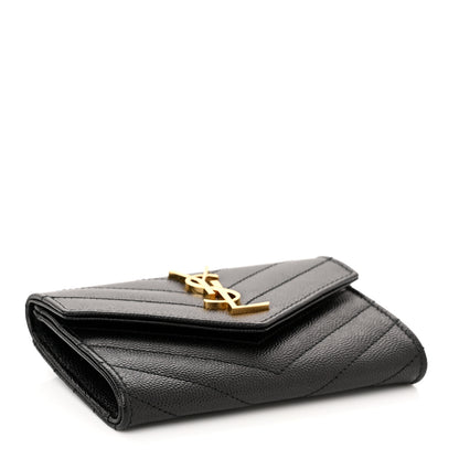 Saint Laurent Grain De Poudre Matelasse Chevron Small Monogram Envelope Wallet Black 4 of 7