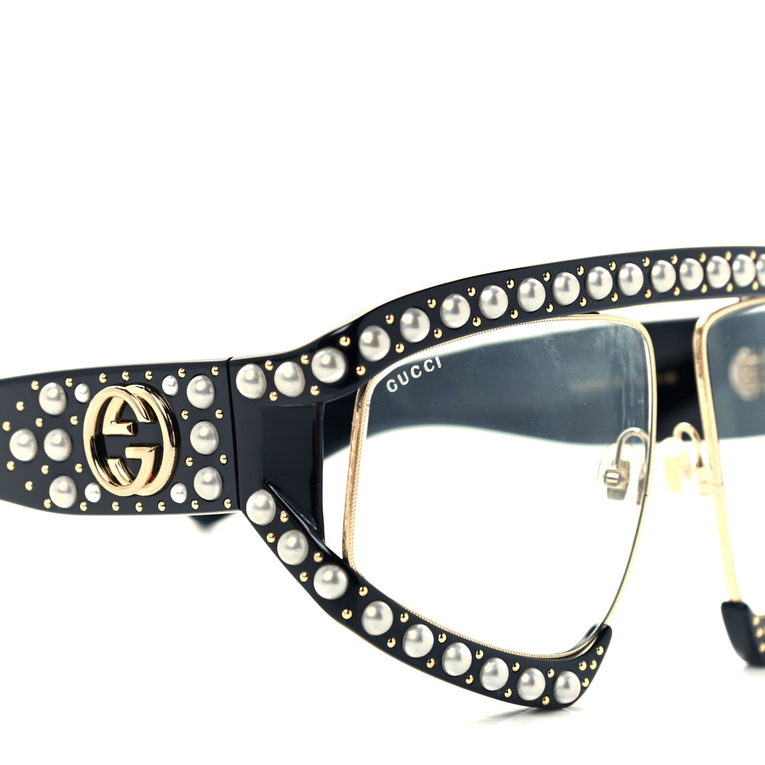 Gucci Acetate Pearl Rectangular Frame Sunglasses GG0234S Black 8 of 9
