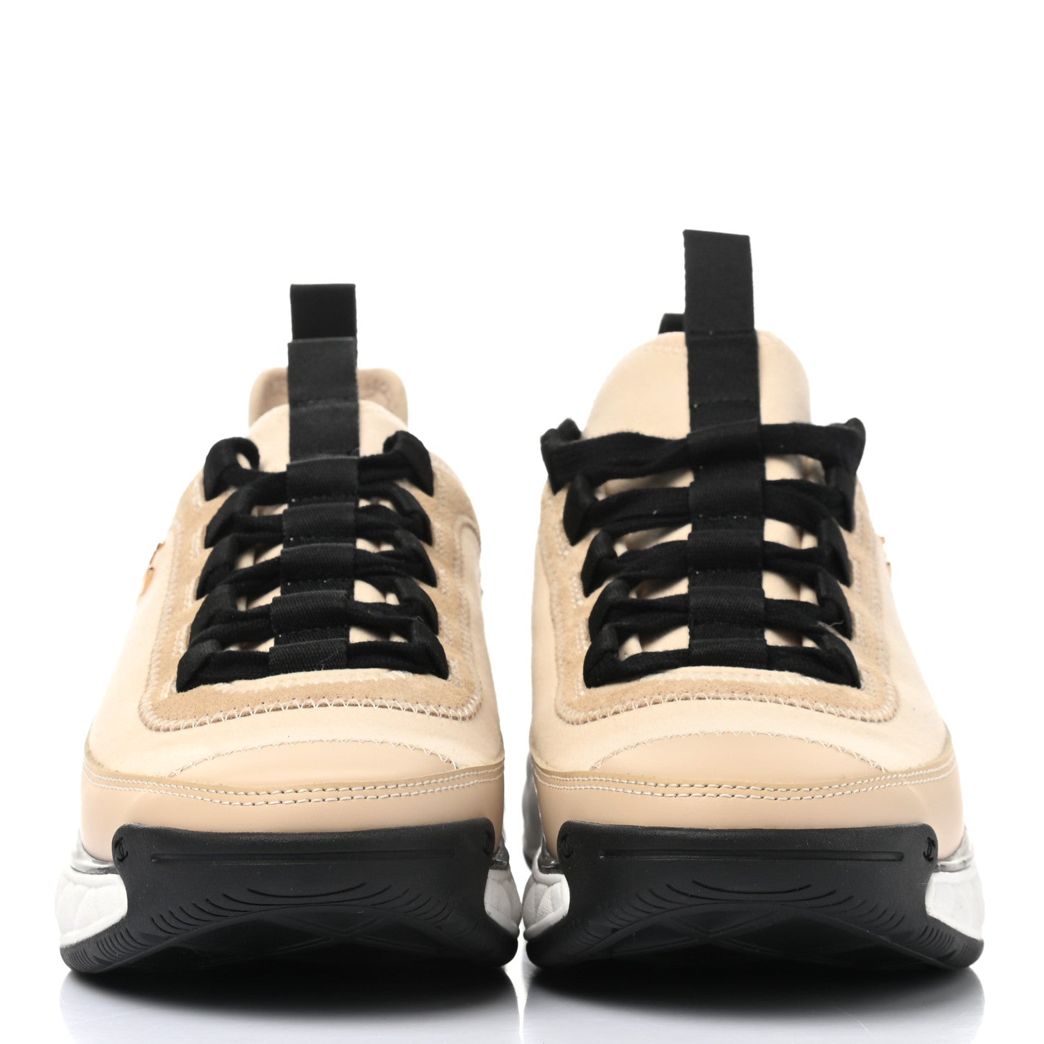 Chanel Velvet Calfskin Mixed Fibers CC Sneakers 36.5 Beige 2 of 8