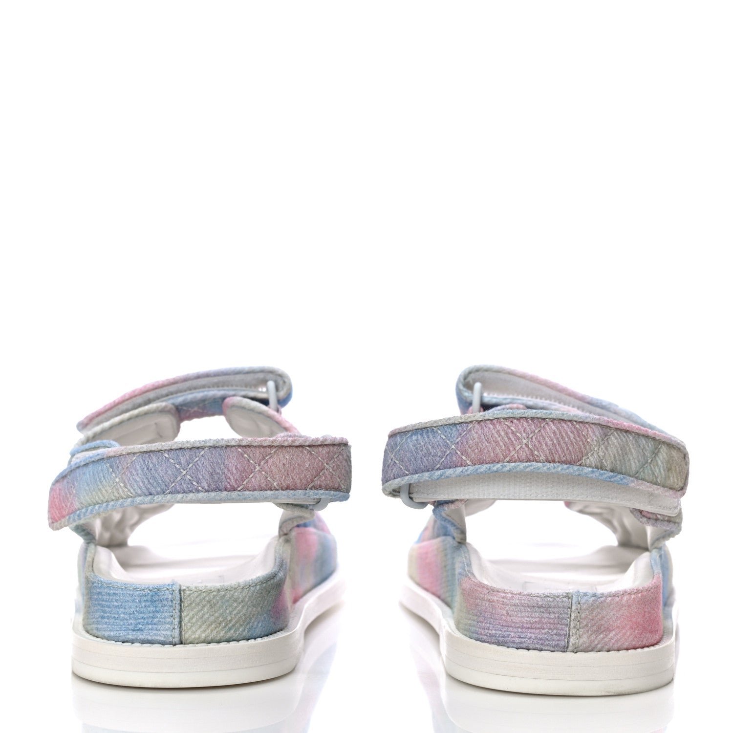 Chanel Printed Fabric Quilted Dad Sandals 38 Green Pink Blue 6 of 14