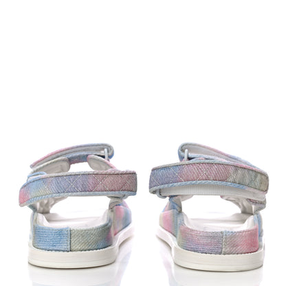 Chanel Printed Fabric Quilted Dad Sandals 38 Green Pink Blue 6 of 14