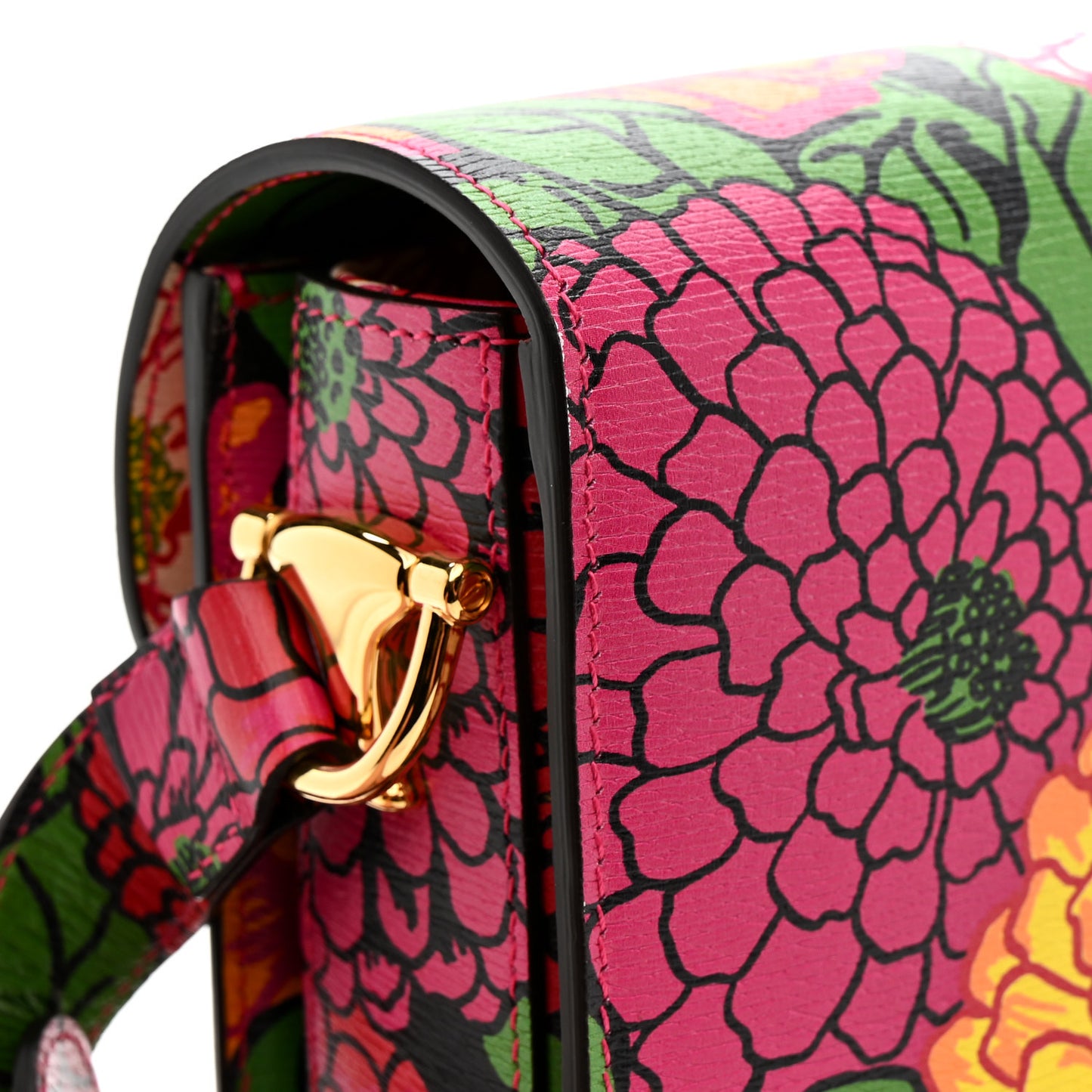 X KEN SCOTT New Shangai Calfskin Pomponica Print Horsebit 1955 Shoulder Bag Multicolor Fuxia Pompon