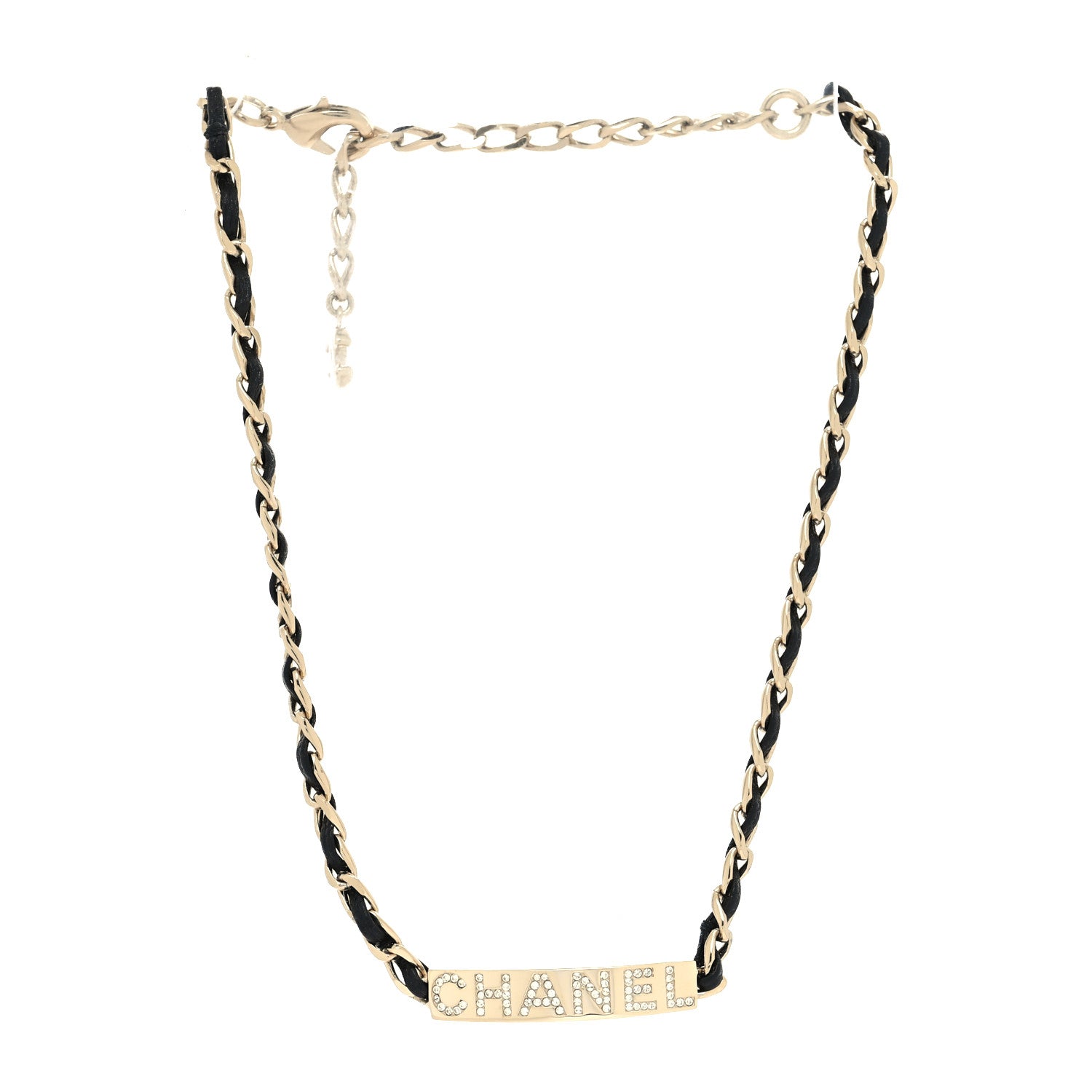 Chanel Metal Lambskin Crystal Sergeant Chanel Choker Necklace Black Gold 3 of 5