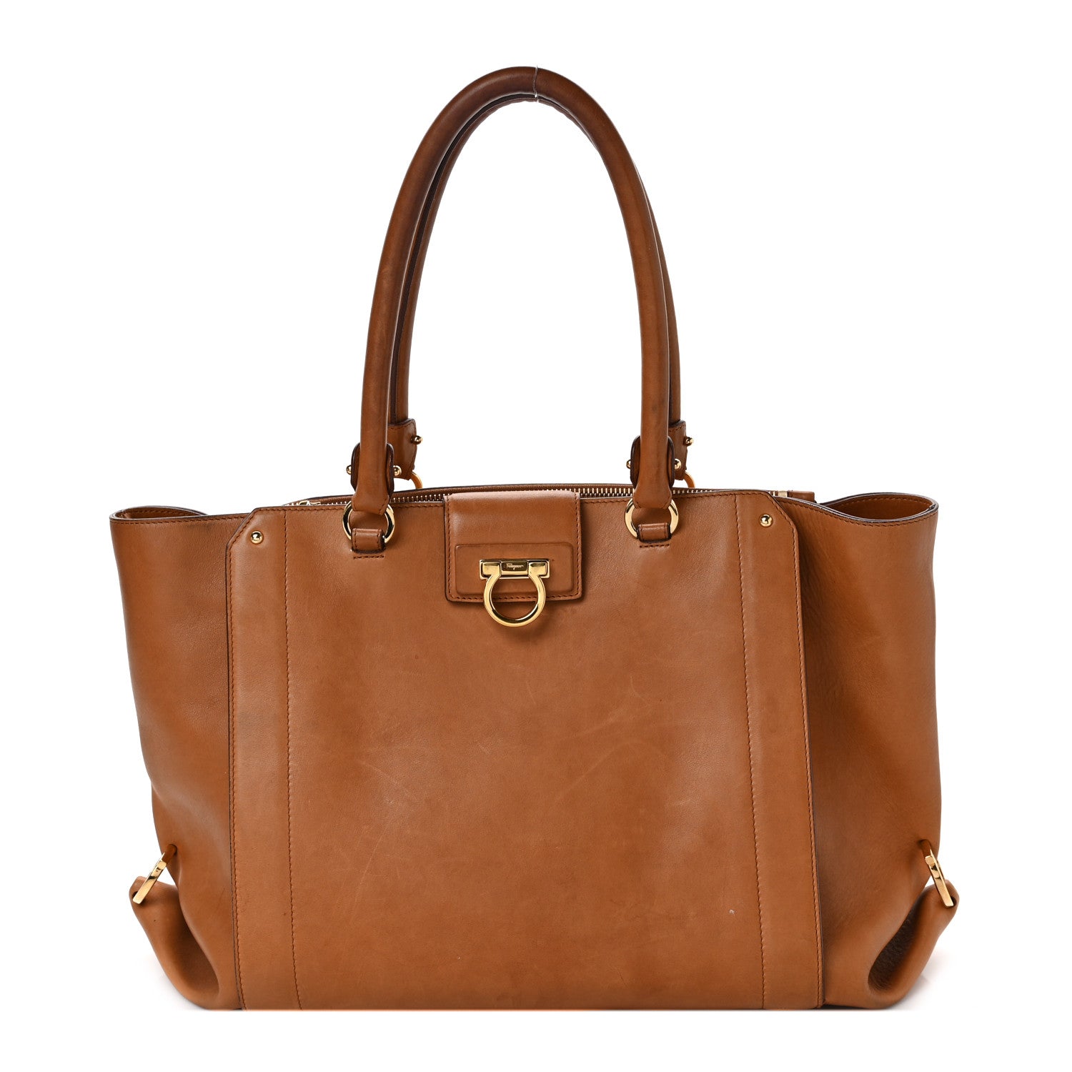 Salvatore Ferragamo Calfskin Gancini Shopping Tote Chestnut 1 of 8