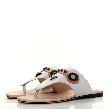 Fendi Calfskin Flowerland Thong Sandals 37 White 3 of 12