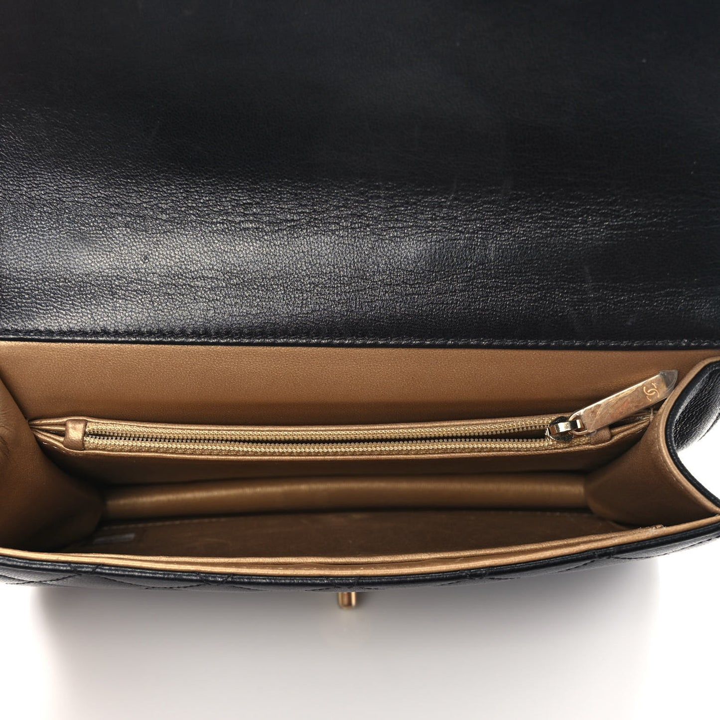 Goatskin Quilted Small Chic Pearls Flap Black