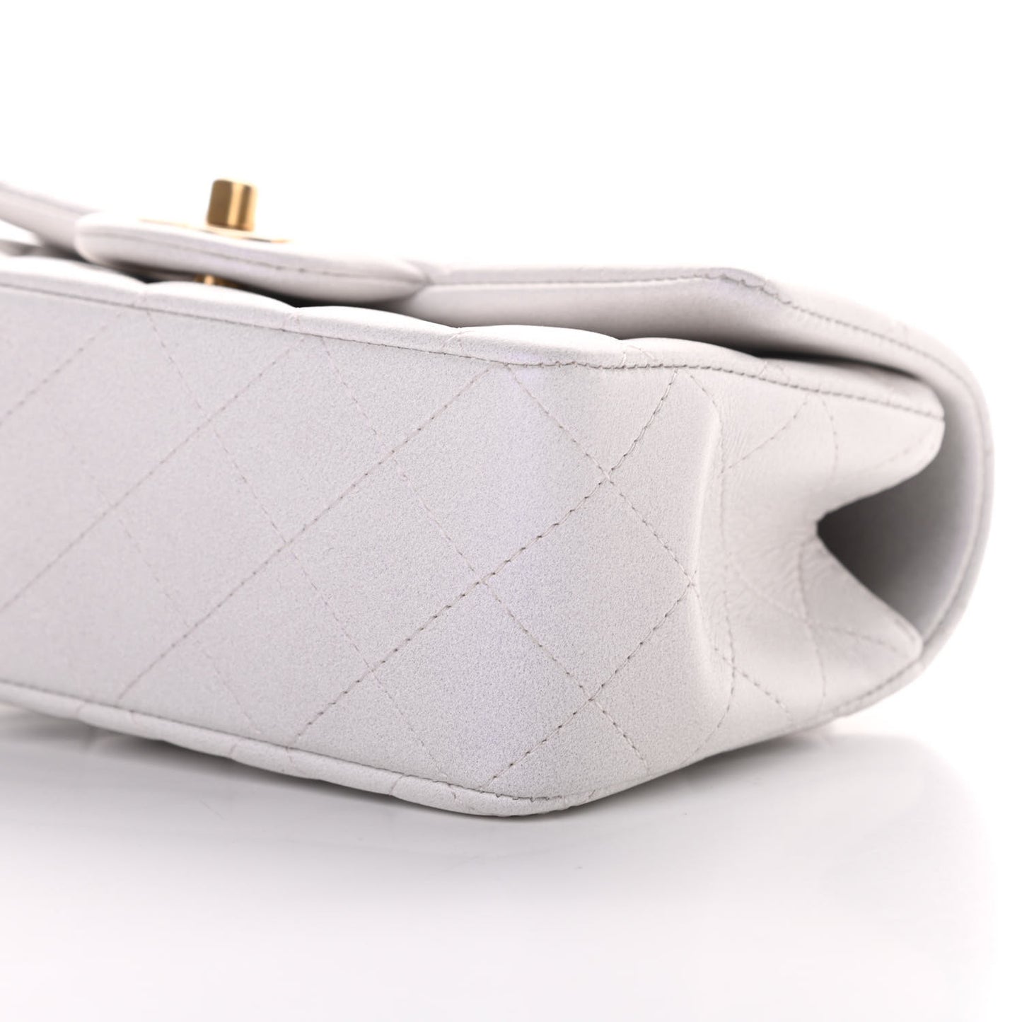 Iridescent Lambskin Quilted Mini Top Handle Rectangular Flap White