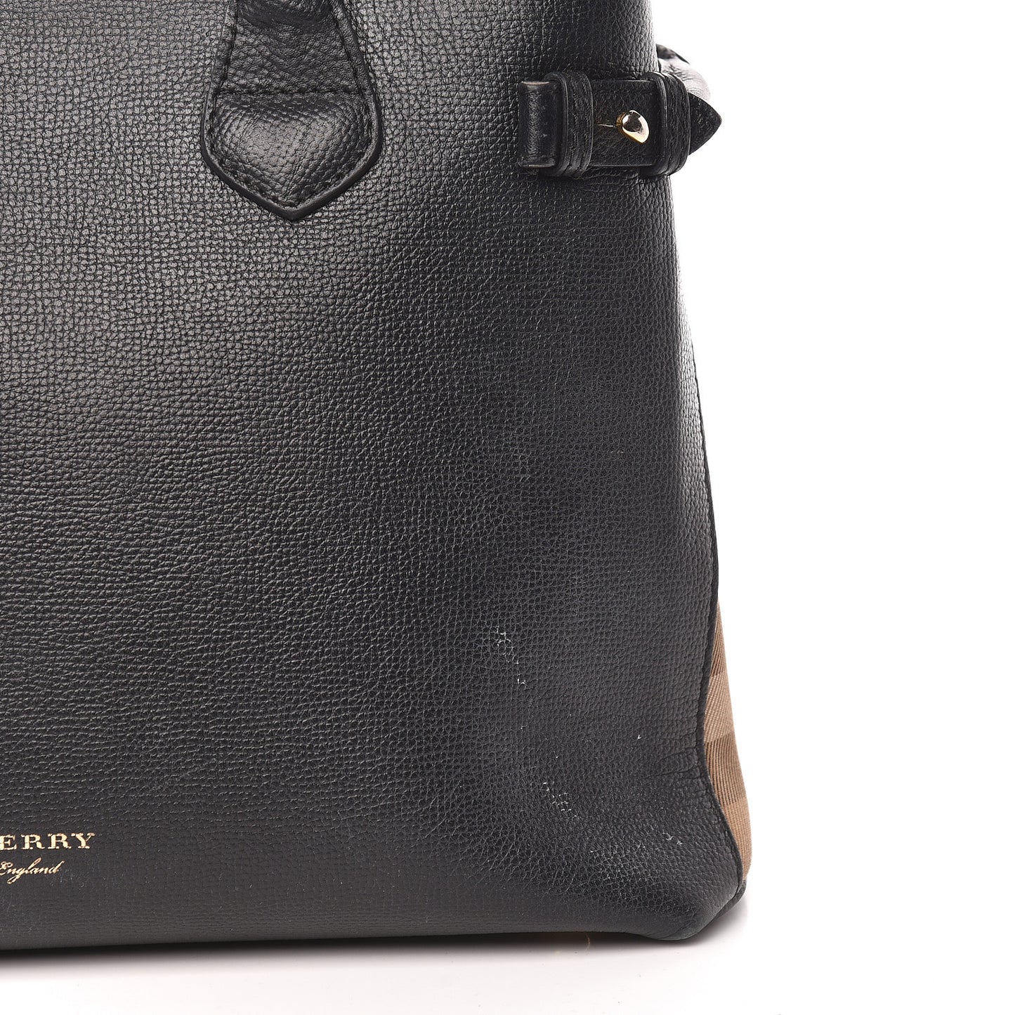 Grainy Calfskin House Check Medium Banner Tote Black