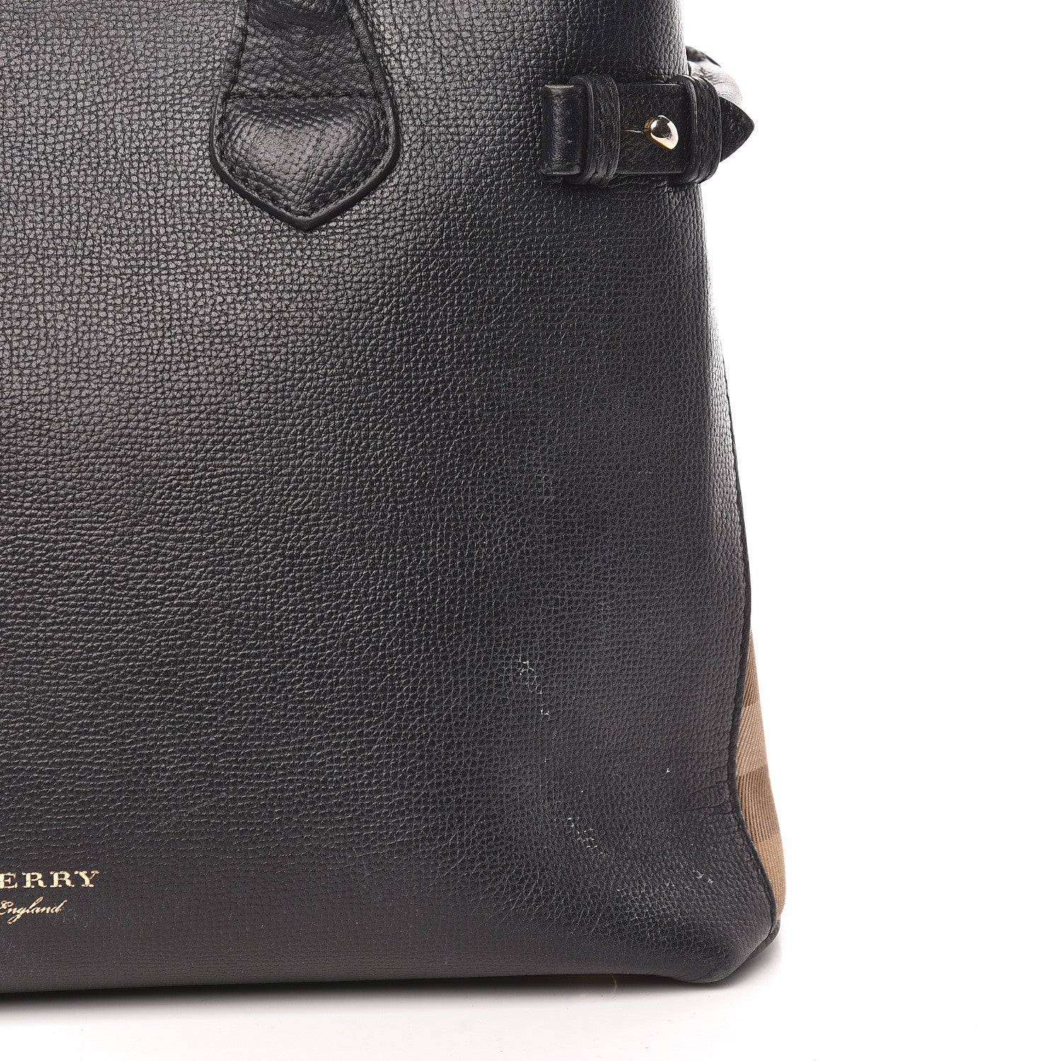 Burberry Grainy Calfskin House Check Medium Banner Tote Black 12 of 18